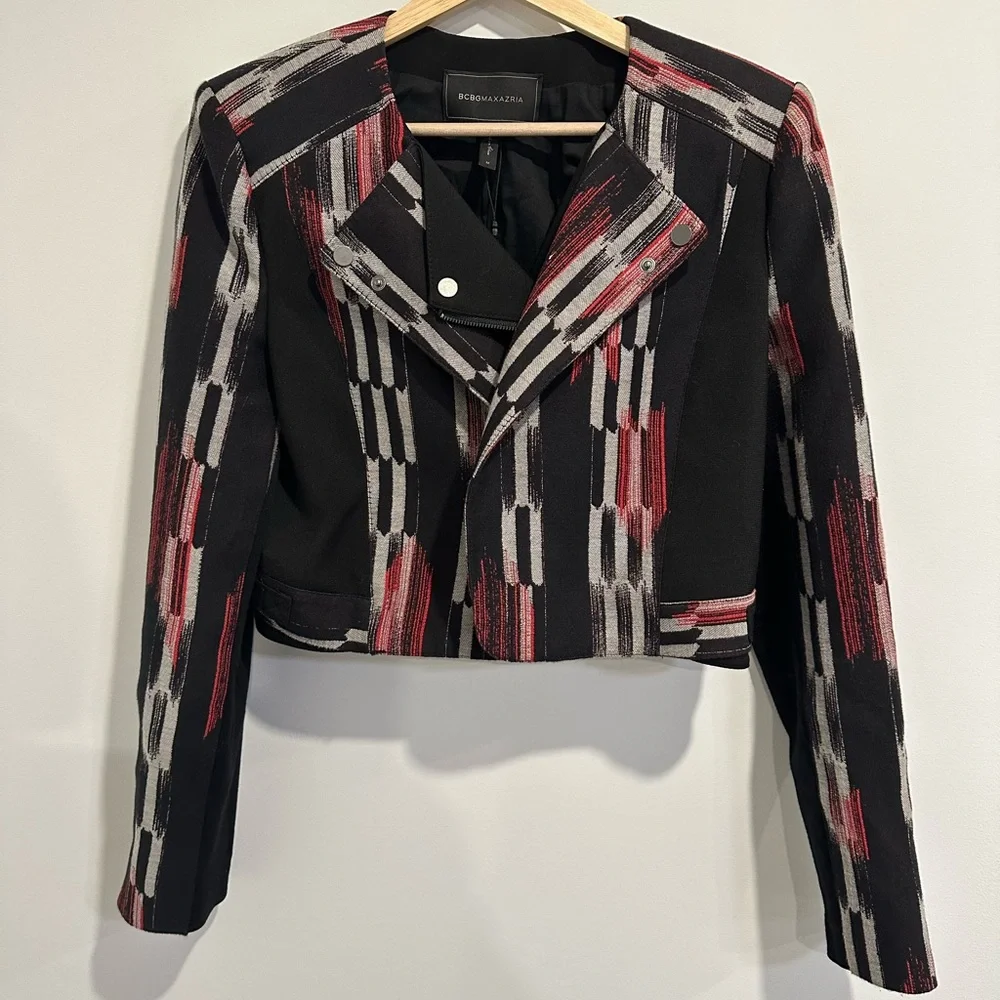 Bcbg Max Azria moto Jacket Black and Red Size M - Picture 3 of 11